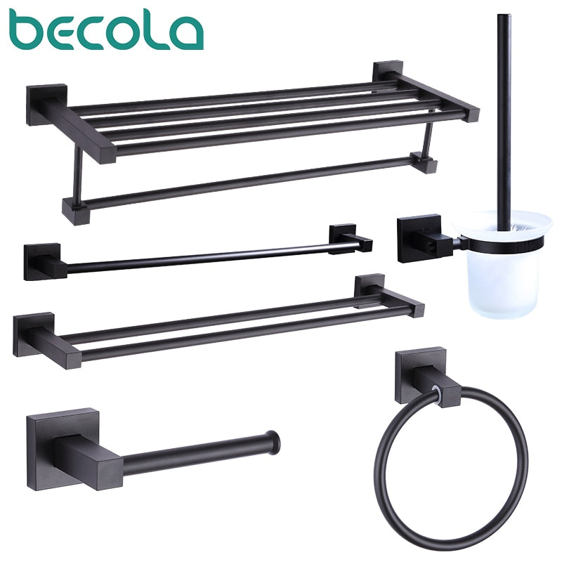 Toallero doble negro mate de 55CM, toallero de baño, espacio de aluminio, accesorios de baño, toallero, toallero, escobilla de baño