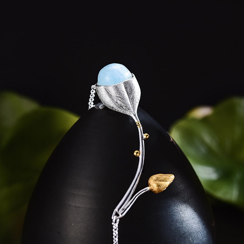 Lotus Fun Real 925 Sterling Silber Naturstein Handgemachter Designer Feiner Schmuck Elegante Lotusknospen-Halskette für Frauen
