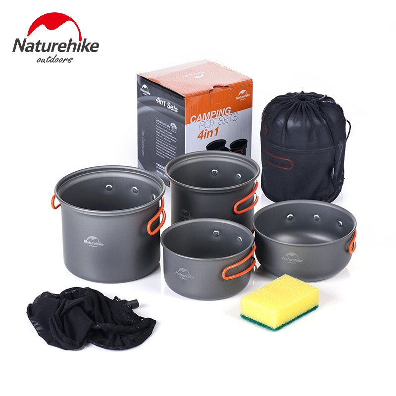 Naturehike Camping-Topf-Sets für 2–3 Personen, tragbares Outdoor-Kochgeschirr, Picknick-Topf, Pfanne, Picknick-Schüssel, Reisegeschirr-Kits NH15T401-G