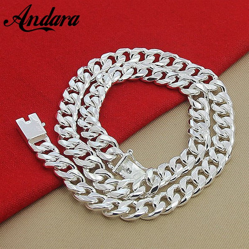 High Quality 10MM 20&#39;&#39;24&#39;&#39; 50cm 60cm Men Necklace 925 Silver Link Chain Necklaces For Male Jewelry Party Gift
