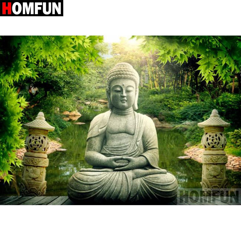 HOMFUN Full Square/Round Drill 5D DIY Diamond Painting „Religious Buddha“ 3D Diamond Embroidery Cross Stitch Home Decor A18554