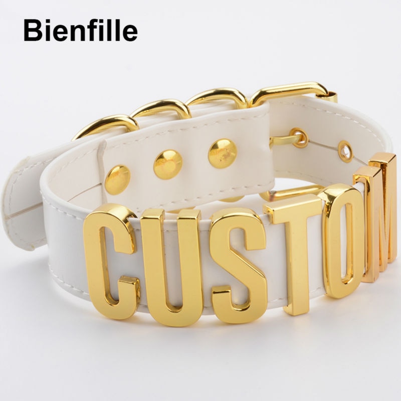 Romantisches Geschenk Customized Choker Collar Halskette PU Leder Custom Personalisierter Name Choker Cosplay Wählen Sie Buchstaben Halskette Frauen