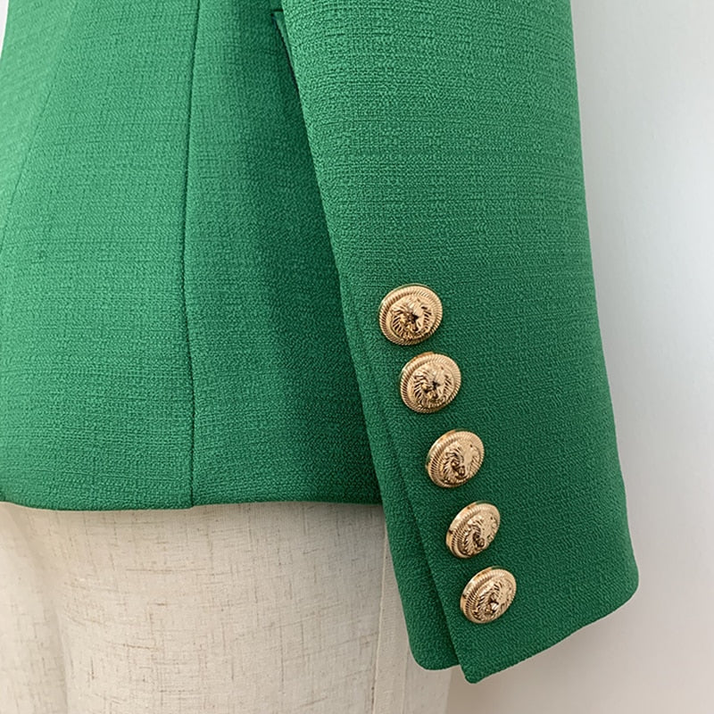 HIGH STREET 2022 Elegante diseñador Blazer Mujer Botones de león de doble botonadura Chaqueta de ajuste delgado Chaqueta verde oliva