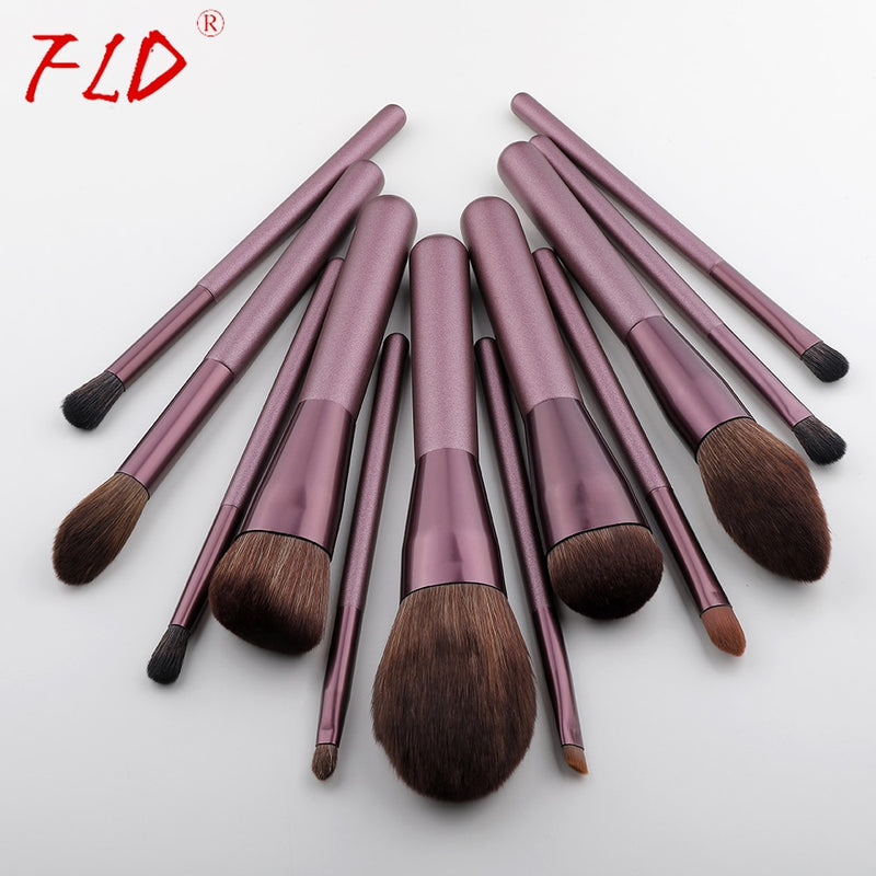 FLD 12pcs Wood Handle Makeup Brush Set Blush Brush Set Eye Eyeliner Powder Foundation Make Up Brushes Set Cosmetic Tools Kit