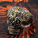 BEIER Stainless Steel Gothic gold Carving kapala skull  Ring Biker Hiphop rock Jewelry Unique fashion Gift for men BR8-327