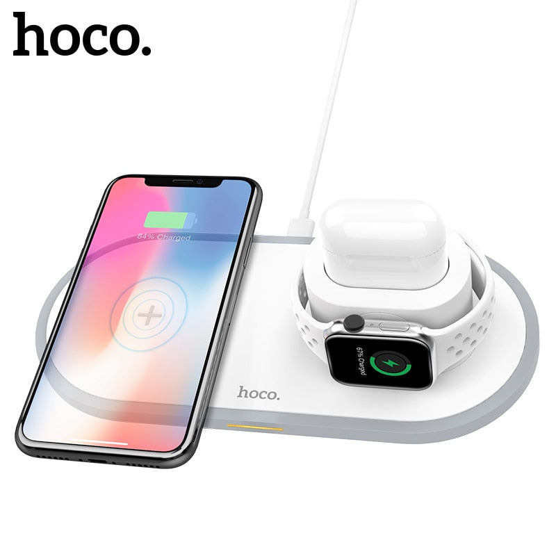 HOCO 3 in 1 Qi Wireless Charger Pad for iPhone 11 pro X XS Max XR for Apple Watch 4 3 2 Airpods 10W Fast Charge For Samsung S10