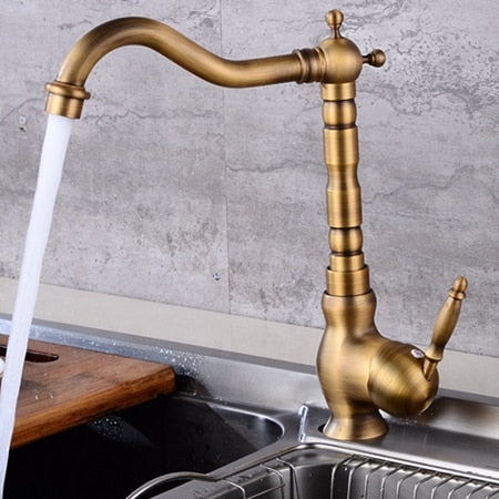 Antik-Messing-Finish Küchenarmatur Bronze Einhand-Warm- und Kaltwasser-Waschtischarmatur 360 drehbare Waschbecken-Mischbatterien EK5013
