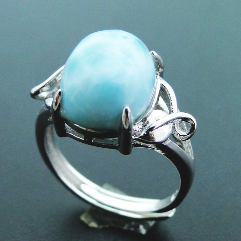 Big Stone Larimar Rings Woman Ladies Engagement Rings with Natural Larimar Gemstone, 925 Sterling Silver Jewelry Gift for Her