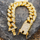 2cm HipHop Gold Color Iced Out Crystal Miami Cuban Chain Gold silver color Collar Pulsera Set VENTA CALIENTE EL HIPHOP KING