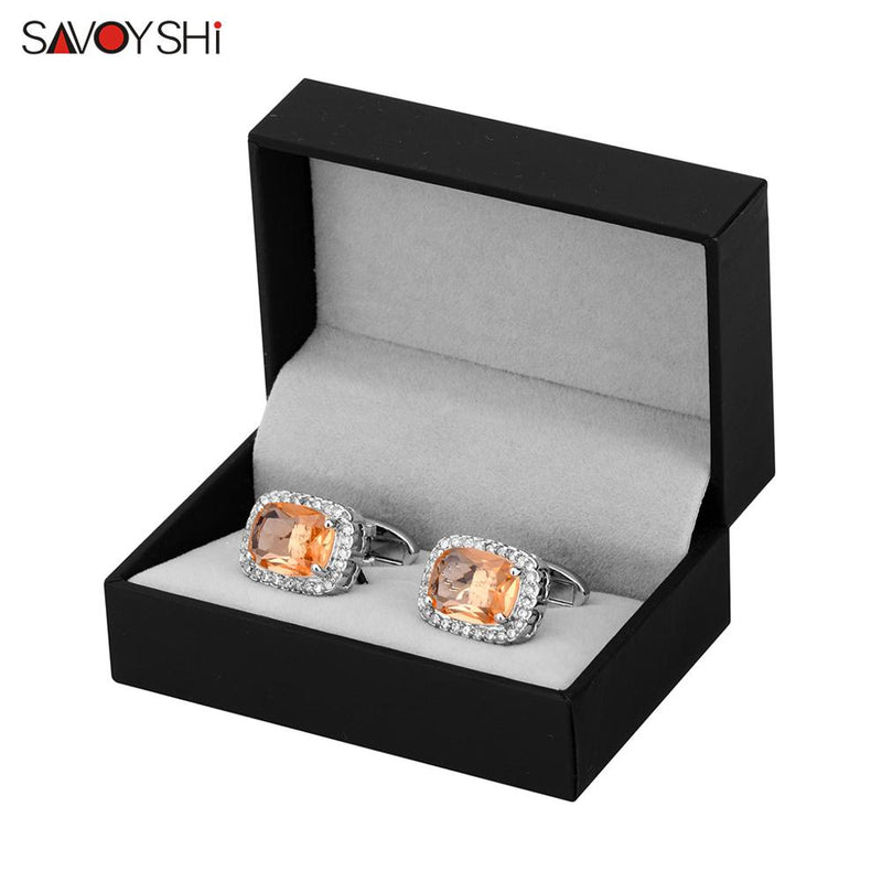 SAVOYSHI Luxury Wedding Shirt Cufflinks for Mens Gift Crystals Cuff links Brand High Quality Fashion Jewelry Free carving name