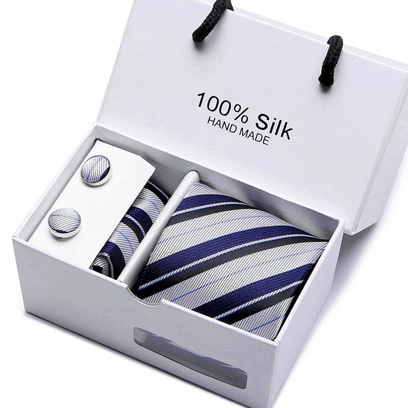 Gift box Packing  Brand Luxury Necktie Pocket Square Wedding Mens Neck TIes Silk Tie Set  Cufflinks Handkerchief