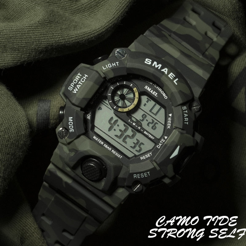 Men Watch 50m Waterproof SMAEL Luxury Watch Men LED Luminous Watches Camouflage Watch Band 1385C Digital Wristwatches Military