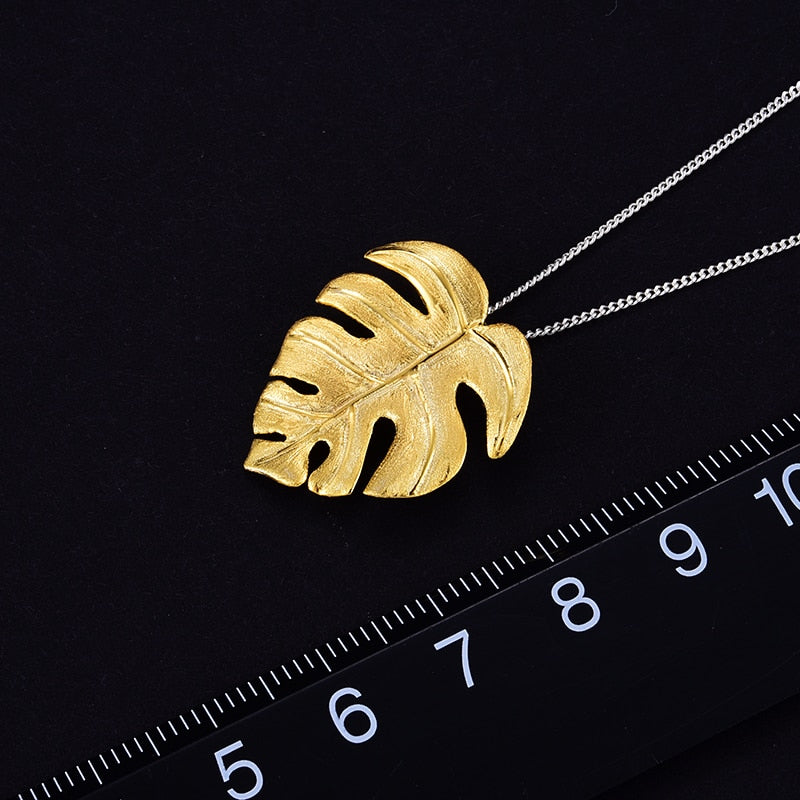 Lotus Fun Real 925 Sterling Silver Handmade Fine Jewelry 18K Gold Monstera Leaves Design Pendant without Necklace for Women Gift