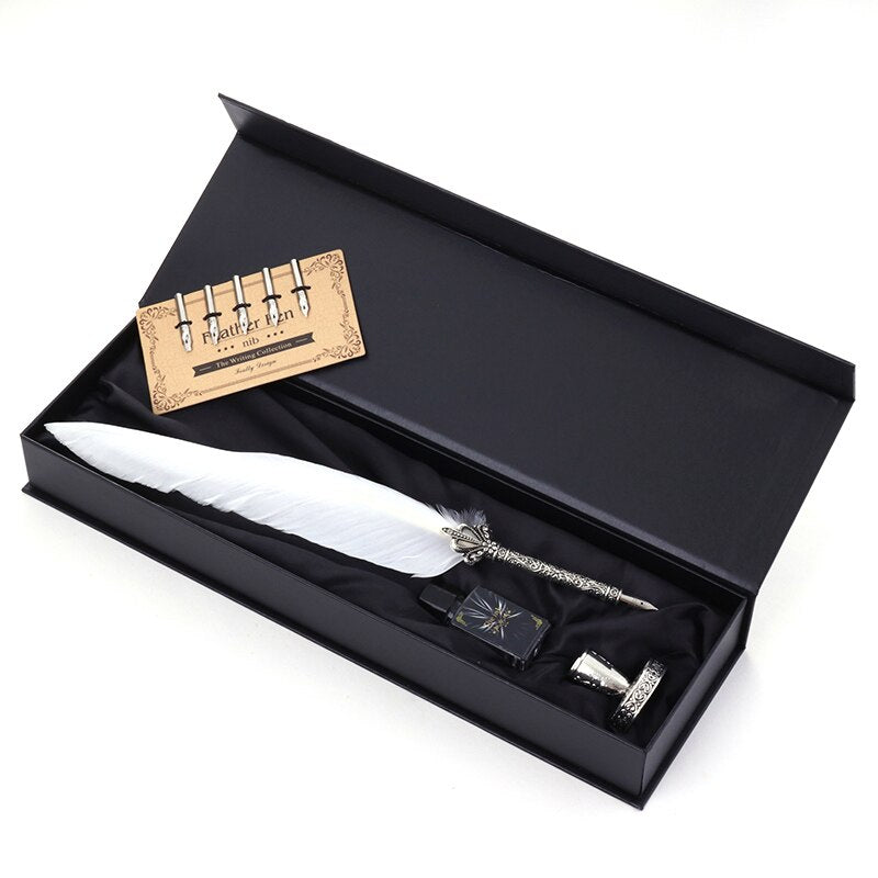 Fountain Pen Suit Vintage Dip Feather Pen Writing Ink Set with Gift Box Stationery Antique Calligraphy Pen Office Supplies Gifts