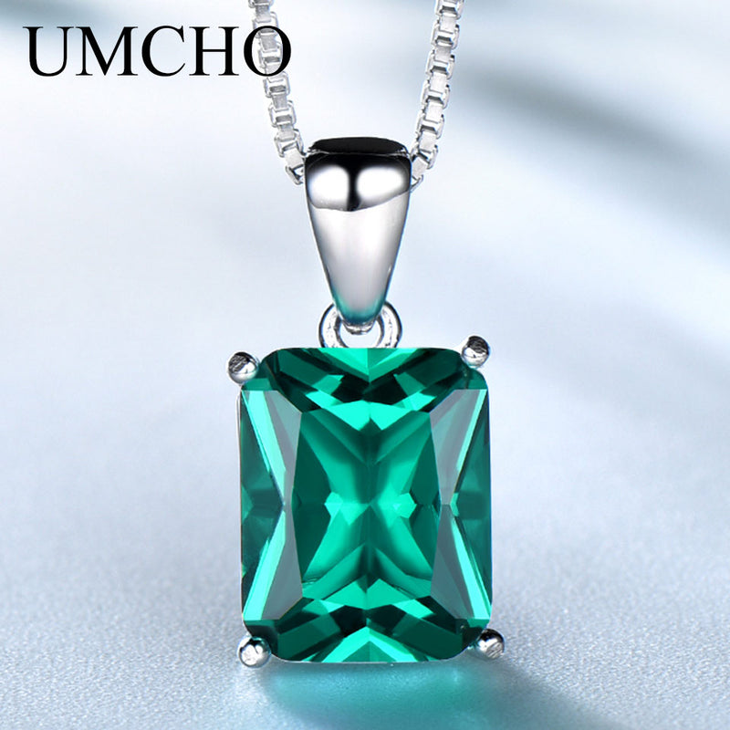 UMCHO Gemstone Nano Blue Topaz Pendants Necklaces for Women Brand Fine Jewelry Genuine 925 Sterling Silver Square Party Jewelry