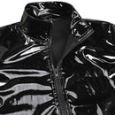 iiniim Hombres Brillante Metálico Manga larga Cremallera frontal Cuello levantado Tops Wet Look Charol Night Clubwear Camisa Rendimiento superior
