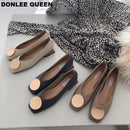 DONLEE QUEEN Women Flats Shoes Low Wooden Heel Ballet Square Toe Shallow Buckle Brand Shoes Slip On Loafer Big Size 35- 41 Mujer