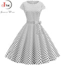 Women Summer Dresses Robe Vintage 1950s 60s Pin Up Big Swing Party Work Wear Rockabilly Dress White Polka Dot Vestidos