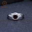 GEM'S BALLET 1,05 Karat runder natürlicher roter Granat klassischer Edelsteinring 100 % 925 Sterling Silber Trauringe für Damen Schmuck