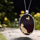 Lotus Fun Anhänger aus echtem 925er Sterlingsilber, natürlicher Achat, handgefertigt, feiner Schmuck, Katze und Schmetterling, ohne Halskette für Frauen