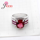 Classic Red Crystal  Rings Wedding Engagement Pure 925 Sterling Silver Rings For Women Latest Style Accessory