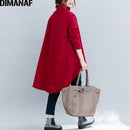 DIMANAF Autumn Winter Pullover Women Clothing Warm Hoodies Sweatshirts Loose Cotton Knitted Thicken Tops Turtleneck Red Black
