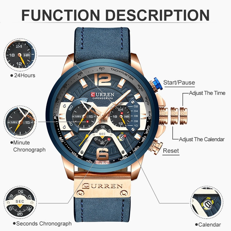 CURREN Luxury Brand Men Analog Leather Sports Watches Men&