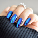 Super Holographice Coffin Nails Mirror Blue Chrome Sparkly Ballerina Fake Nails Mittelgroße Maniküre-Spitzen mit Klebeaufkleber