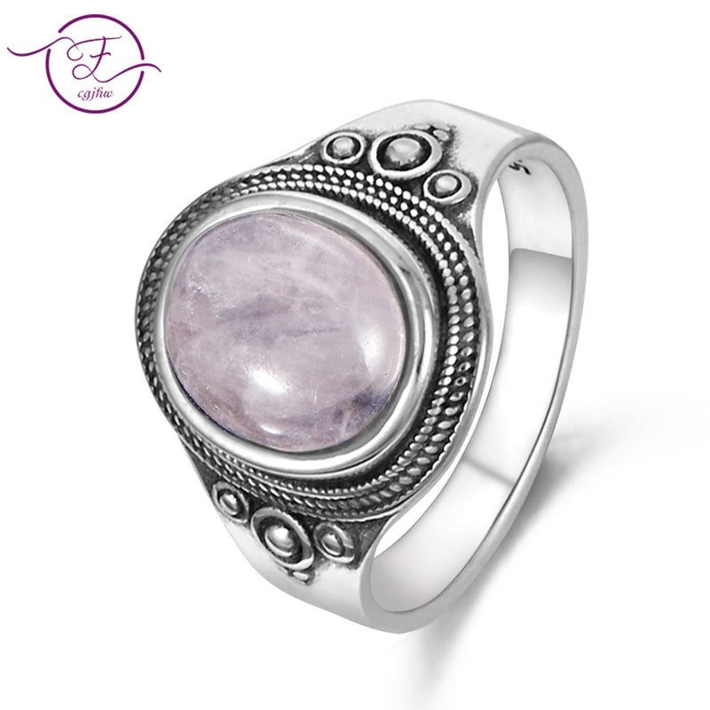 New Vintage Exquisite Jewelry Vintage Texture Rose Quartz 8X10MM Ring 925 Sterling Silver Lady Anniversary Gift