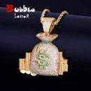 Geldbeutel-Anhänger Halskette Goldfarben Zirkonia Herren Hip-Hop Schmuck