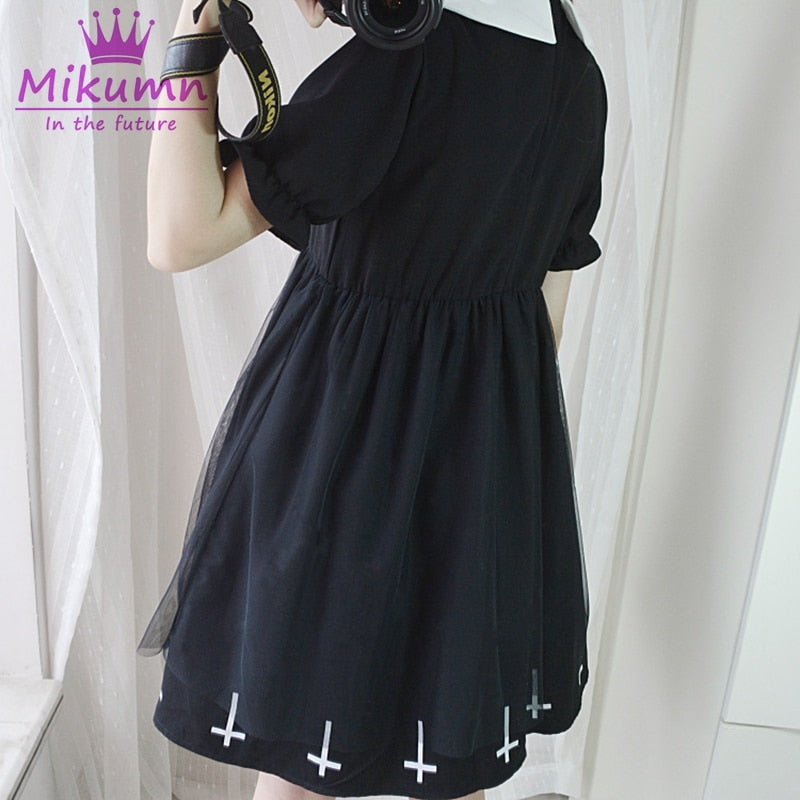 Harajuku Fashion Cross Cosplay Cute Girl Dress Japanese Gothic Style Star Tulle Dress Lolita Kawaii Dresses