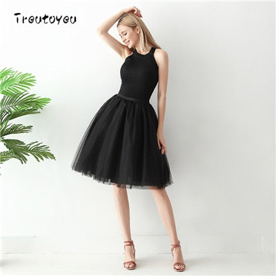 Gothic 7 Schichten 65cm Mischfarben Tutu Tüllrock Damen Streetwear Hohe Taille Falten Midiröcke spudniczki jupe rokken faldas