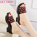 GKTINOO, zapatillas de mujer 2022, zapatillas de verano para mujer, zapatos de tacón con cuña para mujer, zapatos de verano a la moda con diamantes de imitación, cuero Geuine