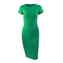 Knitted Cotton Long Autumn Dress Women Fashion O-Neck Short Sleeve Office Ladies Winter Dress Casual Pencil Vestidos Party Robe