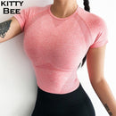 Seamless Crop Top Women Sport Shirt Yoga Top Fitness Women Sport Top Gym Short Sleeve Workout Shirt Sports Wear For Women Gym