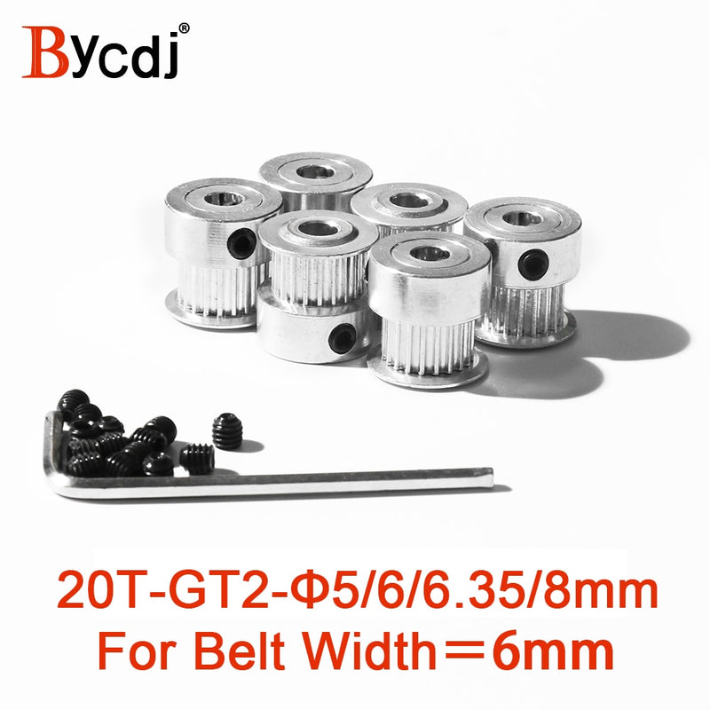 3D Printer Parts Accessory GT2 20Teeth Bore 4/5/6/6.35/8mm 2GT Timing Alumium Pulley Fit for GT2-6/10mm Open Synchronous Belt