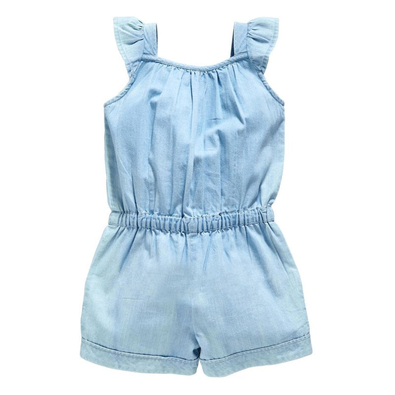 Kids Girls Clothing Rompers Denim Blue Cotton Washed Jeans Sleeveless Bow Jumpsuits 0-5Year New