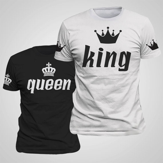 King Queen Lovers Tee T Shirt Imperial Crown Printing Couple Clothes lovers Tee Shirt Femme Summer 2021 News Casual O-neck Tops