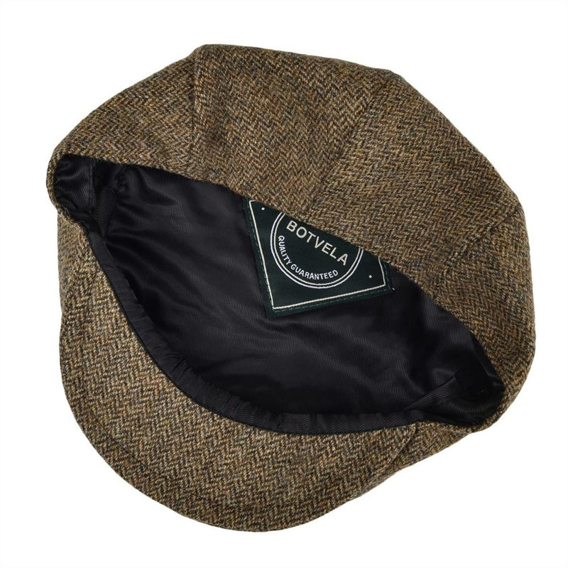 BOTVELA Schiebermütze aus 100 % Wolle für Herren und Damen Scally Caps mit Fischgrätenmuster Ballonmütze Khaki Ivy Hat Cabbies Driver Beret Boina 002