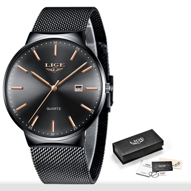 Relojes LIGE de cuarzo para hombre, reloj de fecha automático resistente al agua para hombre, reloj Simple de moda, cronógrafo deportivo informal de acero completo para hombre + caja