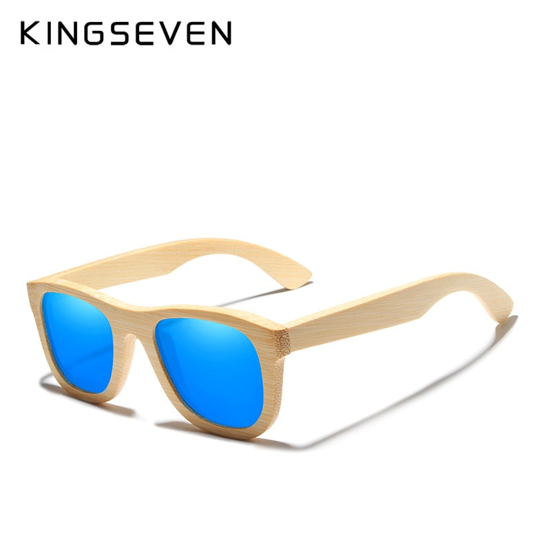 KINGSEVEN-gafas de sol de bambú hechas a mano para hombre, anteojos de sol Retro Vintage de madera, para mujer, con revestimiento de espejo polarizado, estuche para gafas
