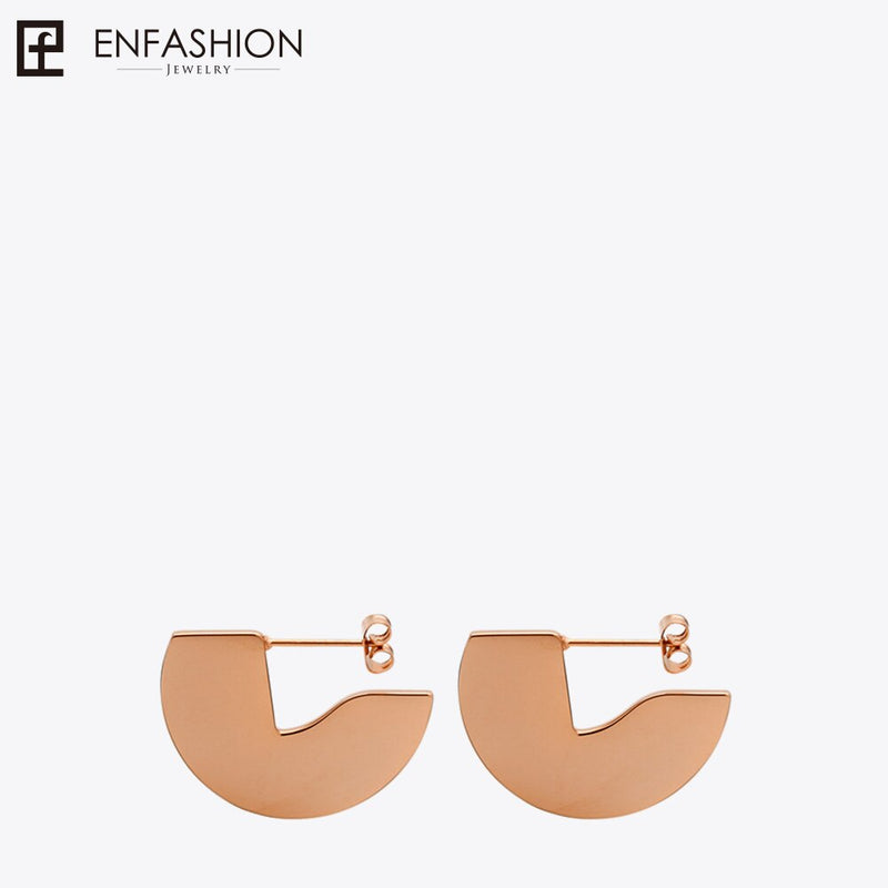 Enfashion Punk Geometic Semi-circle Fan Stud Pendiente de acero inoxidable de color dorado Pendientes para mujeres Pendientes oorbellen E5423