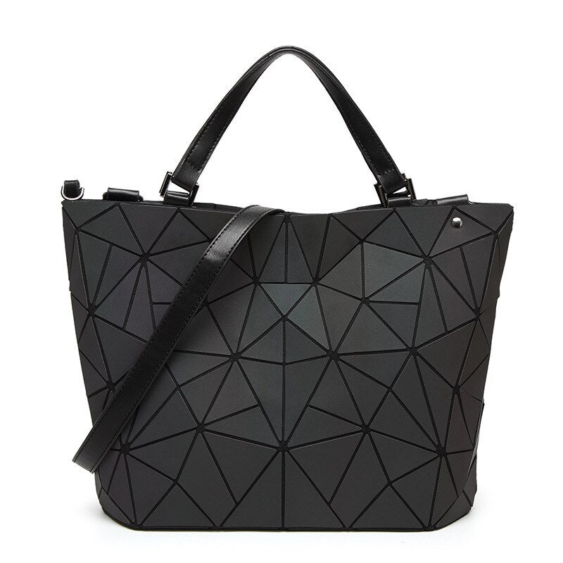 2022 Women Laser Geometry Bag Sequins Mirror Saser Plaid Folding Shoulder Bags Luminous Handbag Diamond Casual Tote Bucket Bag