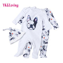 Baby Overalls Bulldog Long Sleeve Rompers Clothing Cotton Dog Anima 2022New Autumn/Winter Newborn Girl Boy Jumpsuit hat