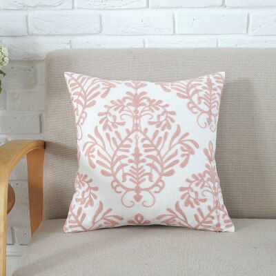 Funda de cojín bordada para decoración del hogar, funda de almohada bordada de algodón de lona geométrica rosa gris, 45x45cm