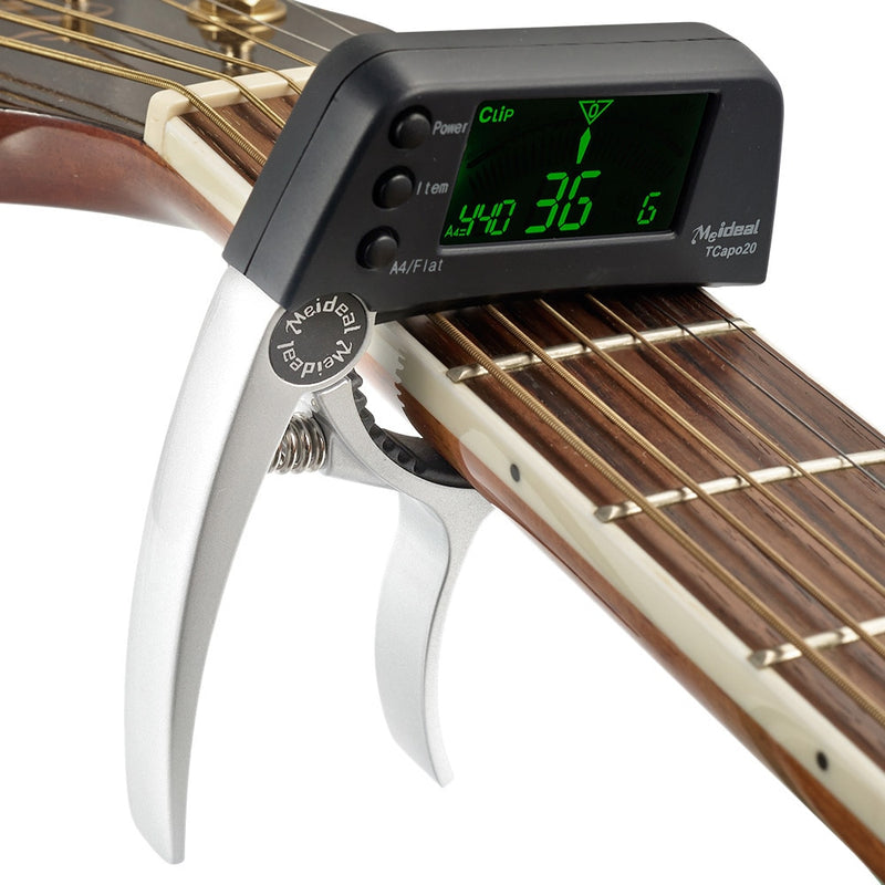 TCapo20 Afinador de guitarra acústica Capo Guitar Capofret 2 en 1 Capo Tuner Metal para guitarra eléctrica Bajo Piezas cromáticas