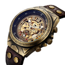 SHENHUA Motorcycle New Design Transparent Genuine Bronze Belt Waterproof Skeleton Men Automatic Watches Top Brand Luxury Clock
