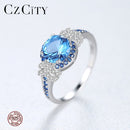 CZCITY Big Pure 925 Sterling Silver Sapphire Gemstone Rings for Women Fine Jewelry Luxury Engagement & Wedding accessories Gifts