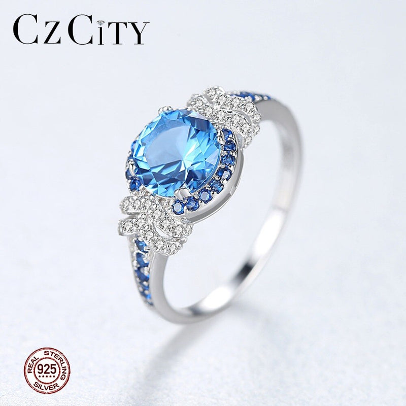 CZCITY Big Pure 925 Sterling Silber Saphir Edelstein Ringe für Damen Edlen Schmuck Luxus Verlobungs- &amp; Hochzeitsaccessoires Geschenke