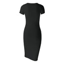 Knitted Cotton Long Autumn Dress Women Fashion O-Neck Short Sleeve Office Ladies Winter Dress Casual Pencil Vestidos Party Robe